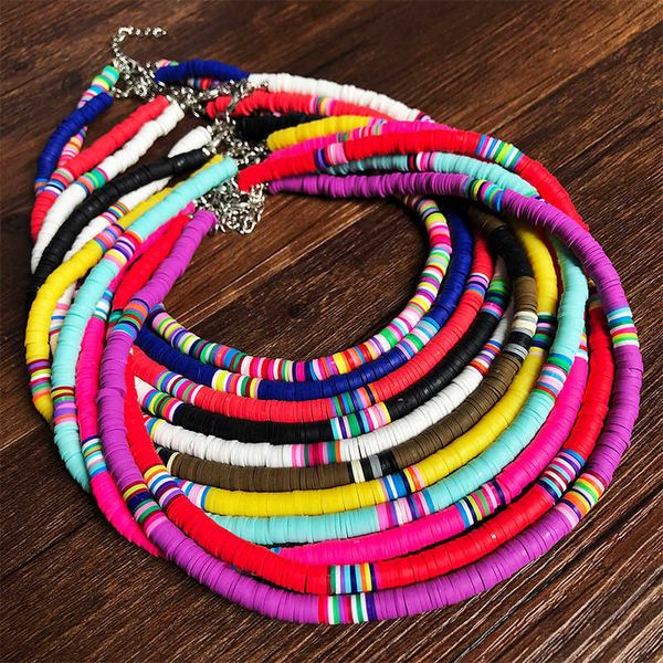 

pendant necklaces bohemian colorful clay choker necklace for women girls boho rainbow polymer clay beads adjustable collar femme jewelry 202, Silver