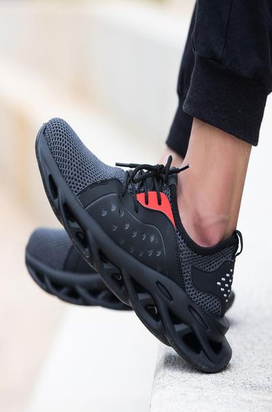 

work safety shoes for mens summer breathable boots working steel toe antismashing construction men safety work sneakers2991895, Black
