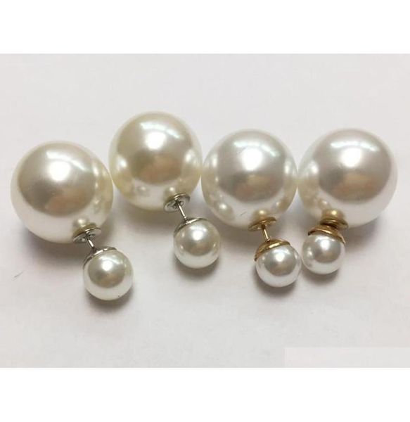 

fashion korean style two sided white pearl imitation pearls studs for women boutique classic double sides pearl stud earrings r02h5806761, Silver