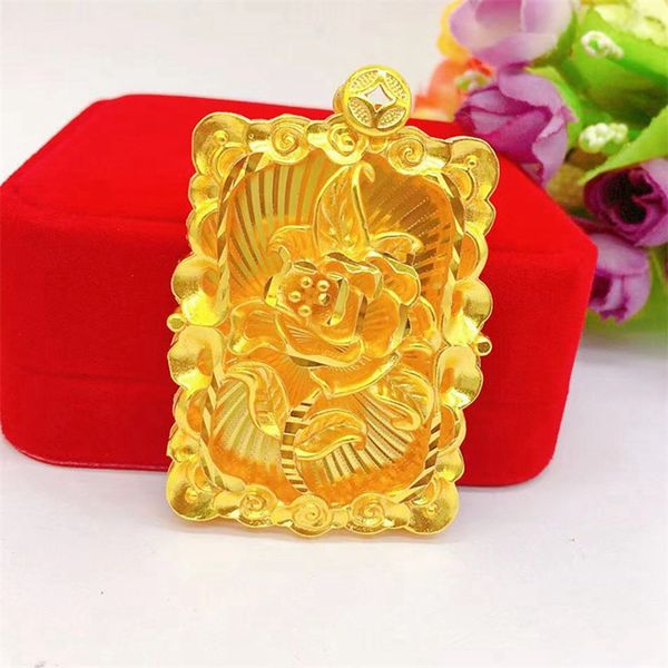 

women pendant square shaped big flower design real 18k yellow gold filled elegant women jewelry gift, Silver