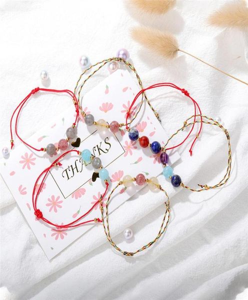 

trendy natural stone bracelets for couple friendship red string rope crystal beads handmade woven bracelet for women men bracelet 6099310, Black