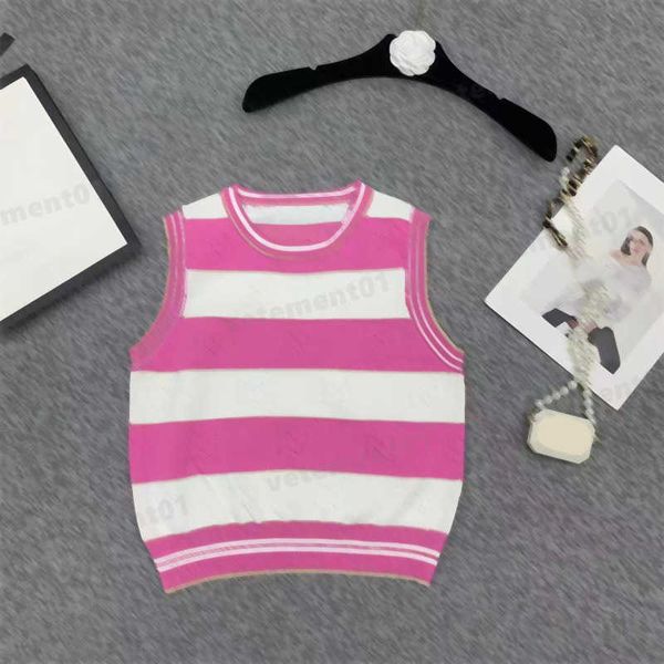 

hollow out knit tees women r knitwear cotton fabrics letter logo embroidery striped patchwork crew neck sleeveless vest summer women clothin, White