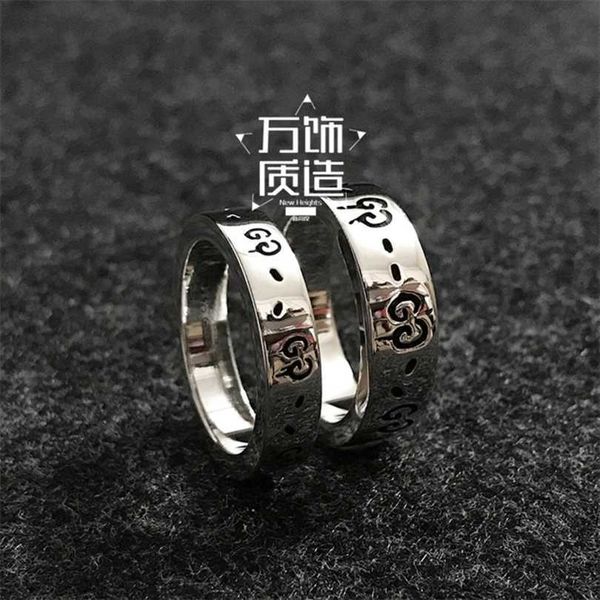 

new 2023 designer jewelry bracelet necklace sterling elf skull couple men's women's pair ring, Silver
