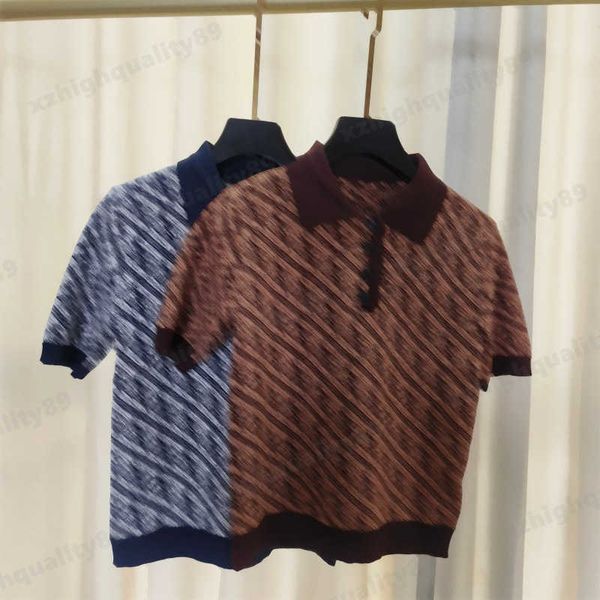 

spring and summer knit polo tshirts brown letter logo embroidery short sleeves tees shirt luxury women crew neck stretch knitwear designer w, White