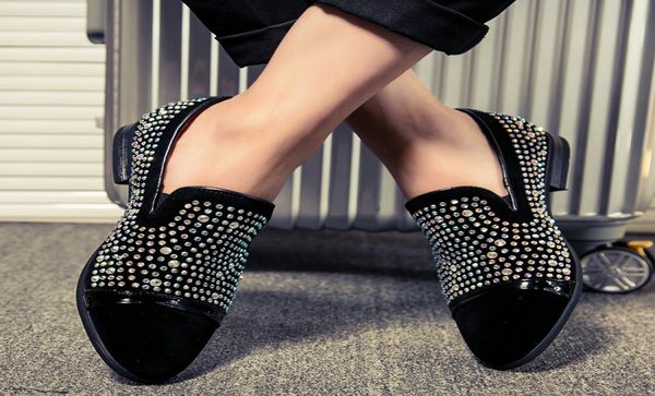 

luxury rhinestone men loafers handmade leather pointed toe wedding shoes fashion casual men039s dress shoes6825561, Black