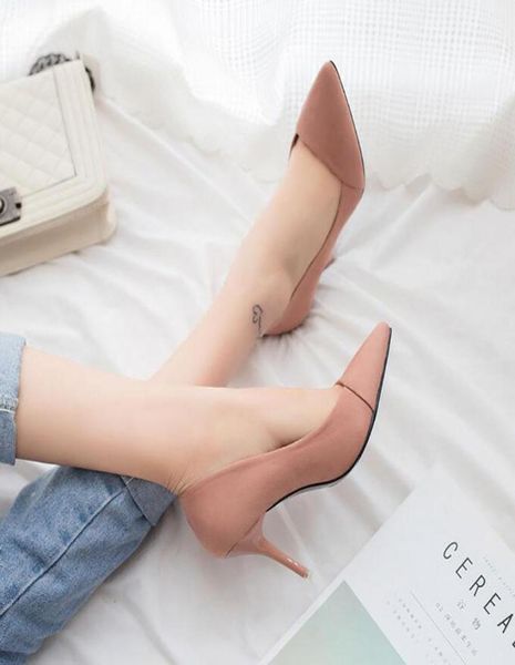 

suede leather shoes high heels fashion ladies dress shoe pointed toe wedding shoes woman pumps size 34401479348, Black
