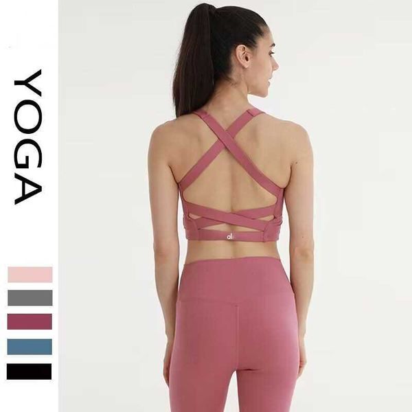 

2022 al yoga underwear beauty strap cushion gathered shock proof cross sports vest running fitness training women's top