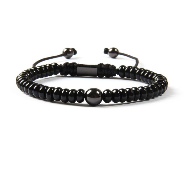 

whole black jewelry new arrival natural flat black onyx stone with 8mm brass beads macrame bracelet for men9923124, Golden;silver