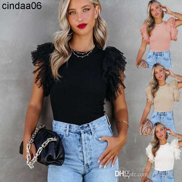 

designer woman clothing womens knit t shirt 2023 solid color round neck casual women lotus sleeve tee shirt, White