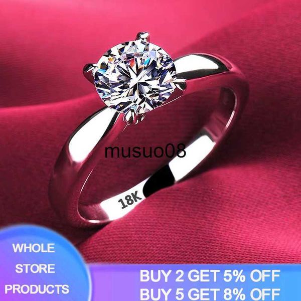 

band rings with certificate 18k white gold color rings for women 2.0ct round zirconia diamond solitaire ring wedding band engagement bridal, Silver