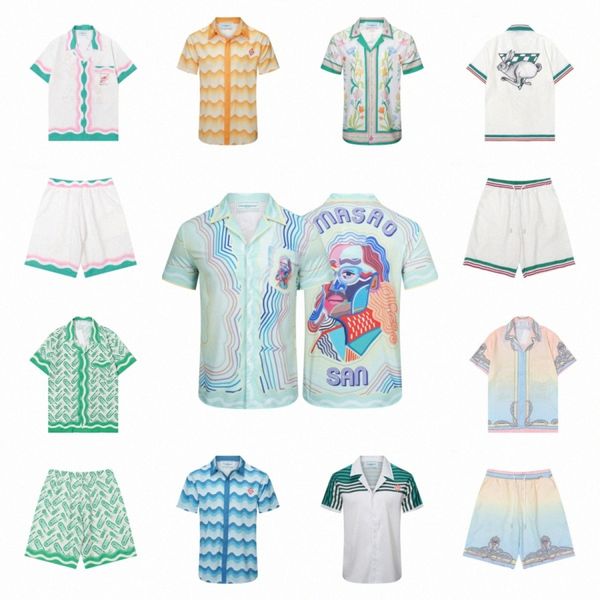 

summer mens shorts and t shirt set casablanca men's set fashion holiday couple printing designer t-shirt casual short sleeve dressshirt, White;black