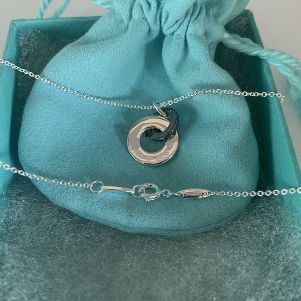 

luxury tiffay s925 sterling silver 1837 double ring necklace female net red collar chain personality male couple black pendant