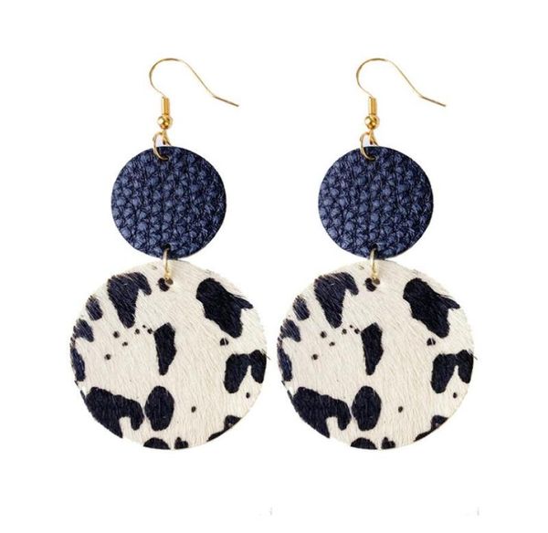 

creative genuine cowhide leather dangle earrings for women bull head horse hair cow pattern round star pendant earring jewelry6831186, Silver