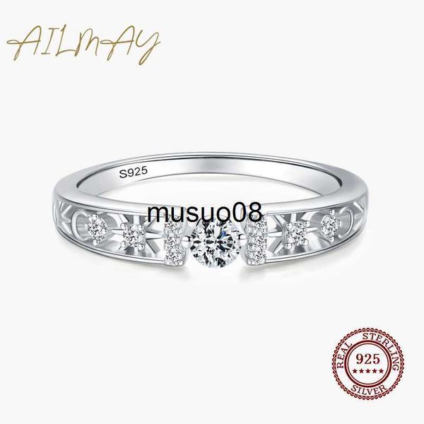 

band rings ailmay real 925 sterling silver line clear cz finger rings geometric line rings for women classic wedding statement jewelry j2306