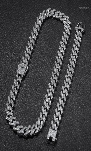 

chains bling iced out cz necklace miami bracelet hip hop 15mm cuban chain color zircon rhinestones stainless steel jewelry men fas7161494, Silver