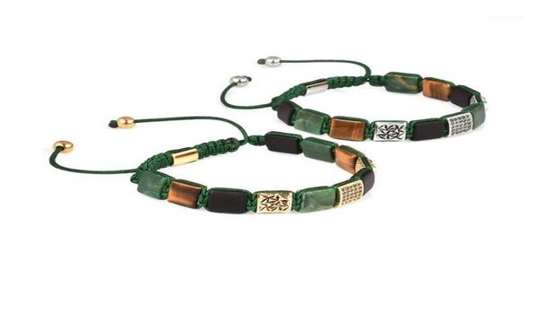 

custom jewelry men bracelet square african jades stone beads with green cord for women braided macrame bracelets15038083, Golden;silver
