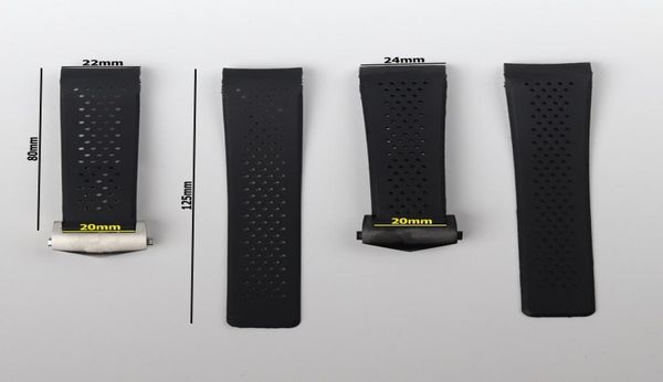 

22mm 24mm silicone black submersible men watchband for tag heuer strap perforated watch band sport bracelet belt accessories3934625, Black;brown