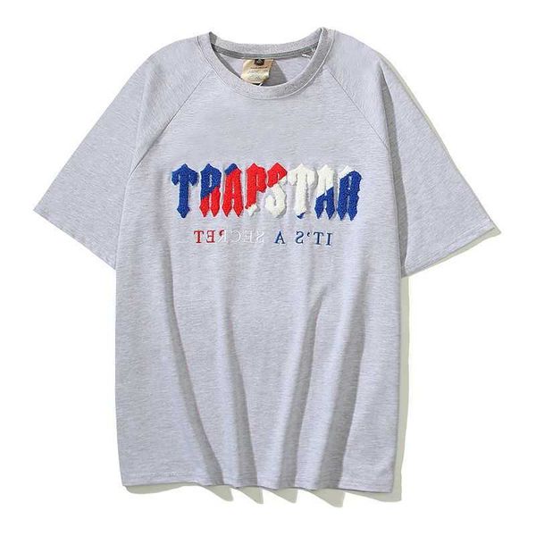 

trapstar t shirt mens summer casual short sleeve blue red towel embroidered high street versatile men's and women's relaxed t-shir, White;black