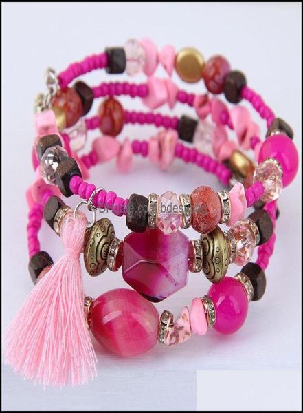 

bossimi shell crystal accessories mix and match mtilayer beaded temperamental elastic bracelet steel wire stone bangle drop deliv1063107, Black