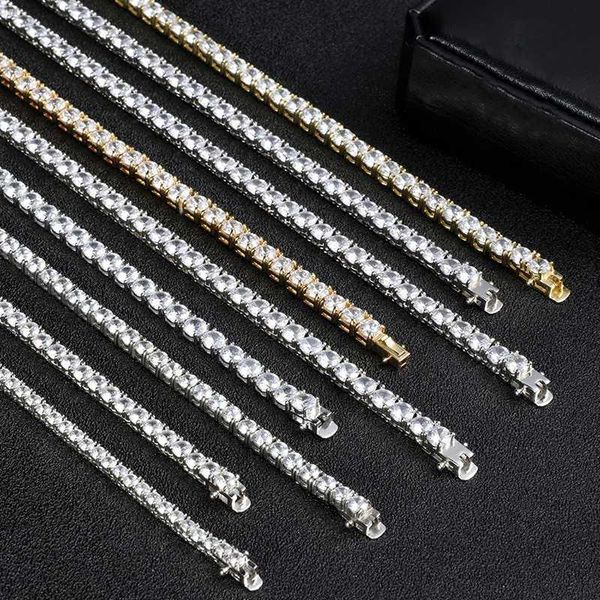 

3mm 4mm 5mm 925 sterling silver gold plated diamond necklace moissanite tennis chain
