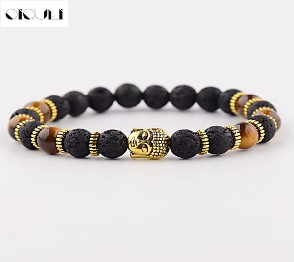 

oiquei new fashion men039s strand bracelets lava rock and natural tiger eye stone and lava buddha head bead charm bracelets gif8487192, Black