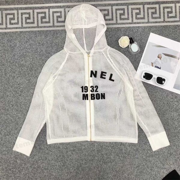 

designer cardigan womens clothes letter logo print hooded long sleeve summer hollow out knitted sun protection jackets luxury designers wom, White;black