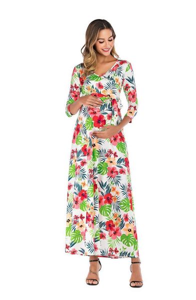 

maternity dresses summer shooting flower care p pregnant women cotton feeding dress, White