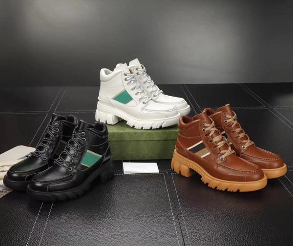 

autumn winter boots leather laceup sneaker 100 cowhide casual woman boot fashion platform trainers thick bottom high women d6685461, Black