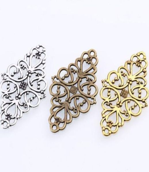 

100pcslot antique silver hollow filigree flower connector charms pendant for diy bracelet jewelry making 41x24mm1234414