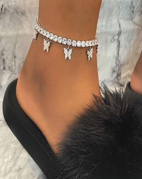 

selling creative rhinestone small butterfly anklet simple temperament claw chain tassel foot decoration fashion beach jewelr8385136, Black