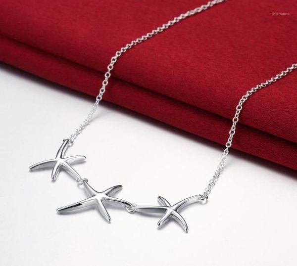 

charm 925 sterling silver necklaces jewelry 18 inches starfish three stars fashion necklace for women christmas gifts chains9049563