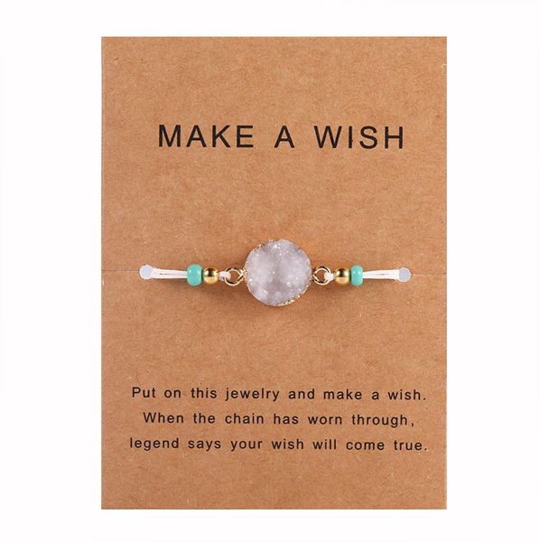 

natural druzy resin stone bead bracelet with make a wish card red blue string adjustable woven bracelets for men women wish jewelr2346666, Golden;silver