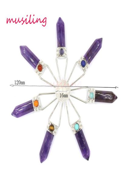

reiki pendulum 7 chakra beads hexagon prism magic wand energy pendant natural stone charms healing amulet jewelry9059630, Silver