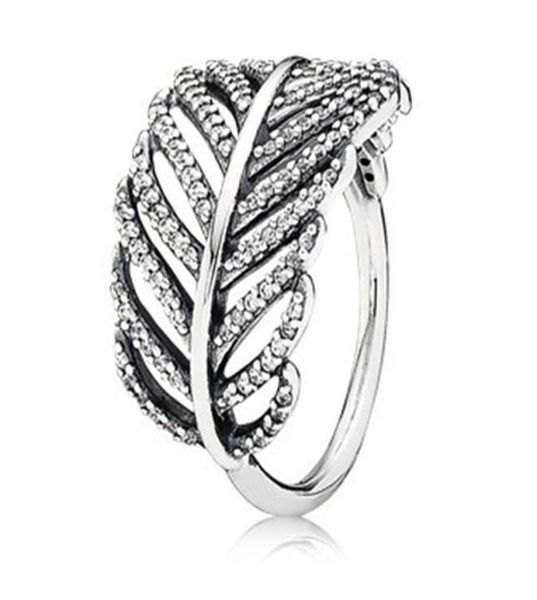 

cluster rings authentic 925 sterling silver shimmering feather ring for women anniversary party trendy gift fine europe jewelry2498717, Golden;silver