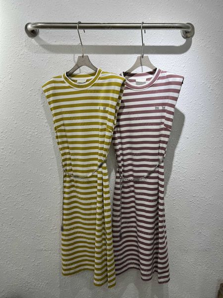 

23ss womens designer clothing summer dresses women dress round neck pure cotton sleeveless shoulder pad striped logo embroidery dress womens, Black;gray