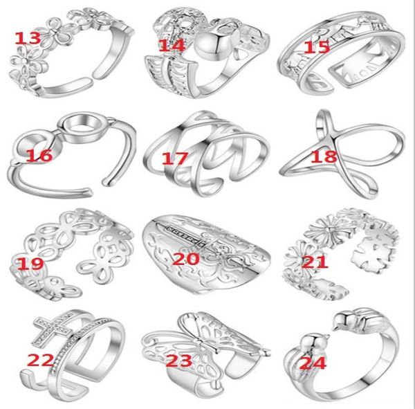 

plated 925 sterling silver ring can be adjusted opening ring cross glasses human skeleton flower butterfly rings mix 12 style 12pc3516897