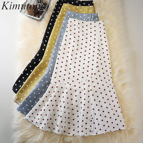 

dresses kimutomo elegant slimming polka dot contrast mermaid skirt woman gentle high waist zipper simple versatile long skirts tide new, Black;gray