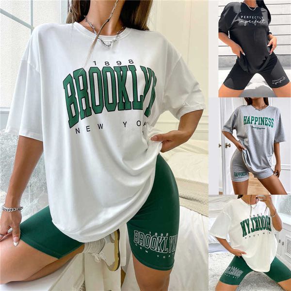 

pyjamas women pajamas set t- shirt sets oversized tshirt 1898 brooklyn print new york letter print tee summer casual female clothes j230601, Red;black