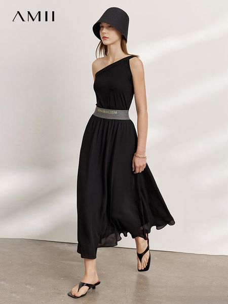 

dresses amii minimalist chiffon skirts for women 2022 autumn new korean fashion gauze loose elegant solid casual aline skirts 12220036, Black;gray