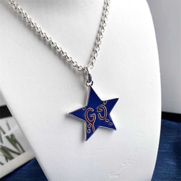 

50% off designer jewelry bracelet necklace ring chaopai 925 personalized hip hop versatile classic five pointed star blue enamel, Silver