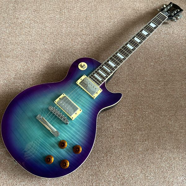 

custom shop, flame maple lp standard electric guitar, silver hardware, guitar, ing