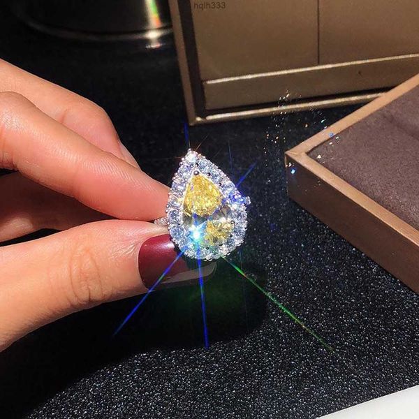 

s925 sterling silver noble wedding ring set yellow cubic zirconia ladies' rings drop twinkle dance party send a girlfriend 3ey, Golden;silver