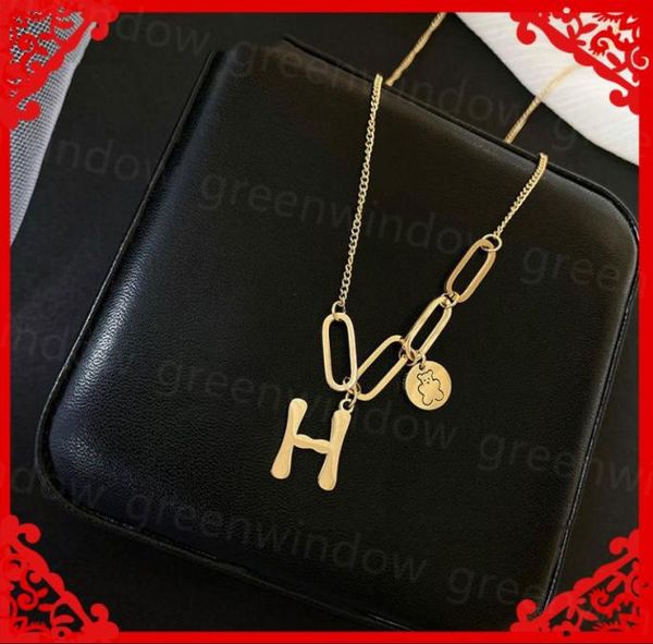 

women luxury designer necklace design collarbone chains woman steel h letter pendant necklaces fashion clavicle designer jewelry h5061067, Silver