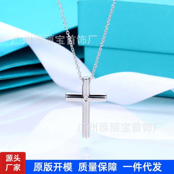 

classic tiffay's cross necklace women's diamond inlaid collarbone ins minority design simple fashion jewelry, Black