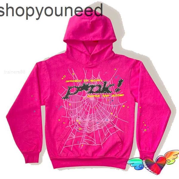 

designer men's hoodies sweatshirts young thug pink spder hoodie men women foam print spider web graphic pullovers3zuo, Black