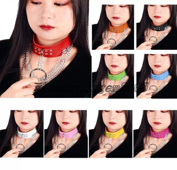 

halloween choker fashion costume harness for belt punk collar necklace goth pu leather circle accessories luxury choker party club8076415, Golden;silver