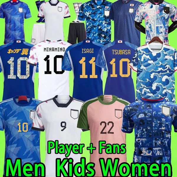 

2023 japan soccer jerseys cartoon isagi atom tsubasa minamino asano doan kubo ito 2023 japanese football shirt 20 21 22 23 fans player versi, Black;yellow