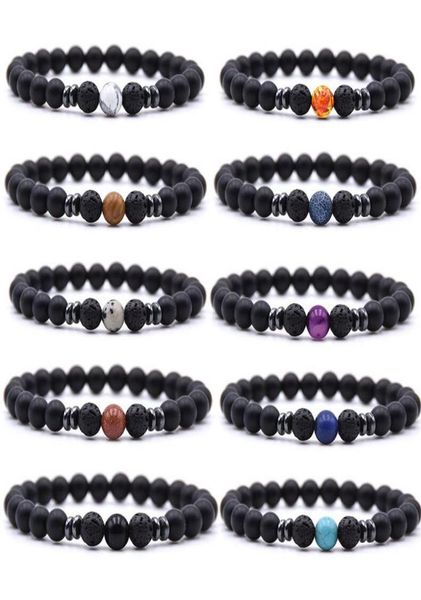 

men women 8mm tiger eye energy beads bracelet gift elastic natural stone yoga bracelets bangle 18 styles charm jewelry whole6556170, Black