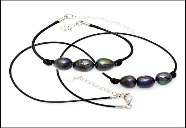 

charms findings components jewelryfashion oval freshwater pearl leather cord jewelry set necklace and bracelet drop delivery sm43429970, Bronze;silver