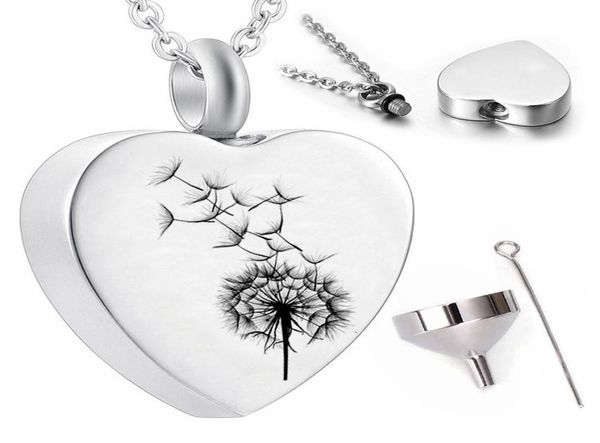 

whole silver heart pendant necklace dandelion pattern ashes urn souvenir mom daughter3851468